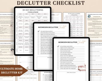 Declutter Planner, 30-day declutter challenge, decluttering plan, Home Declutter Checklist, Room-by-Room Home Organization, Adhd Cleaning