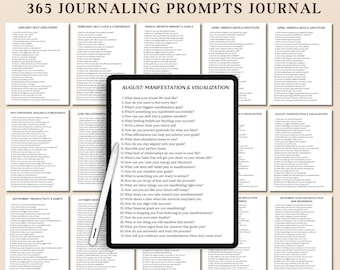 365 Daily Journal Prompts Printable Bundle for Self Care, Mental Health, Personal Growth, Self Discovery, Mindfulness, CBT Journal Prompts