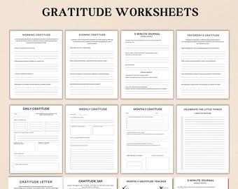 Gratitude Worksheets Printable, Gratitude Log, Thankfulness Journal, Self-Reflection Journal Prompts (PDF)