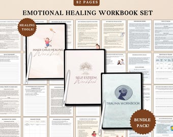 Trauma Healing Workbook Bundle, PTSD Trauma Recovery, Inner Child Healing, Self Esteem, CBT Therapy Worksheets, Somatic Coping Skills PDF