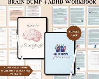 ADHD Life Planner & Adhd Workbook Bundle | Brain Dump Workbook, Executive Function Toolkit, ADHD Worksheets, Anxiety planner, Mental Health