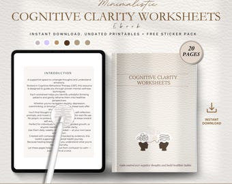 Cognitive Clarity Worksheets, CBT worksheets, therapy worksheets, brain dump worksheets, Adhd planner, tMental Health PDF