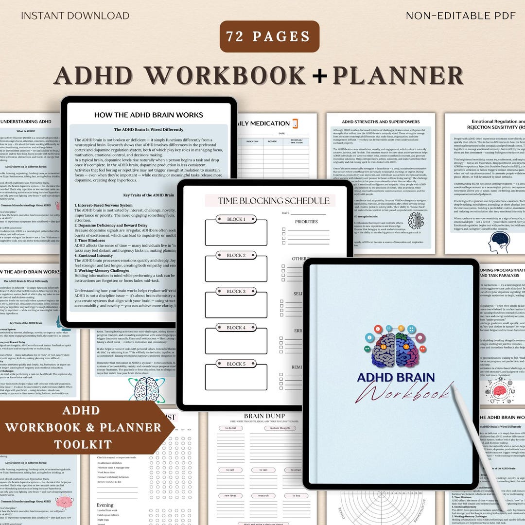 Executive Dysfunction Workbook & ADHD Planner Set, Focus Journal, Adhd ...