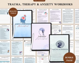 Trauma, Therapy, Anxiety & Overthinking Workbook Bundle, CBT Worksheets, Therapy Tools, Anxiety worksheets, Childhood Trauma Recovery PDF