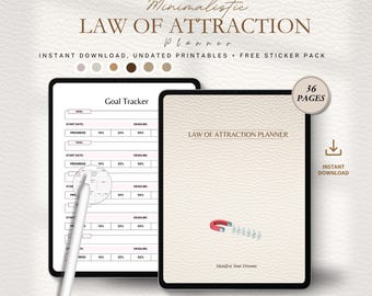 Printable Law of Attraction Planner | Manifestation Journal, Gratitude Journal, Shadow Work, Vision Board, Affirmations, Dream journal PDF