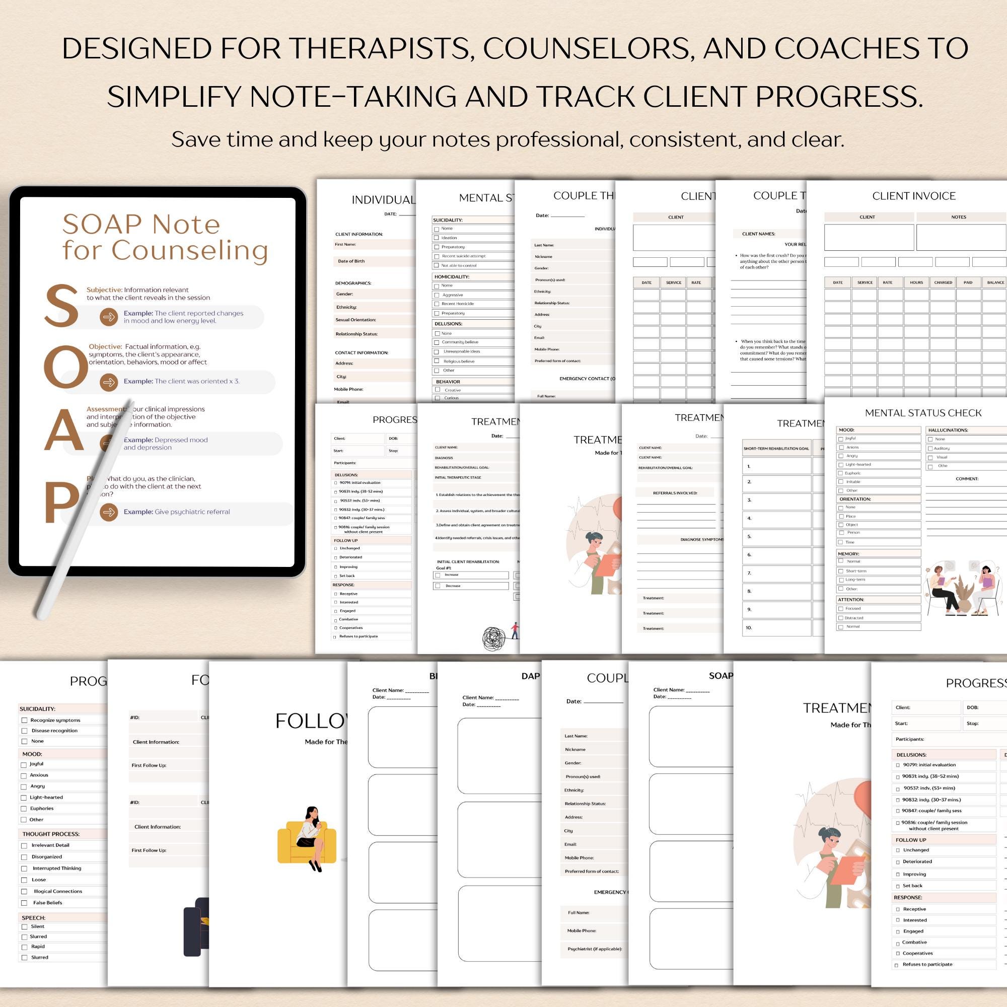 Intervention Session Progress Note Therapy Progress Note Templates, Therapy Intervention Counselor Cheat ...