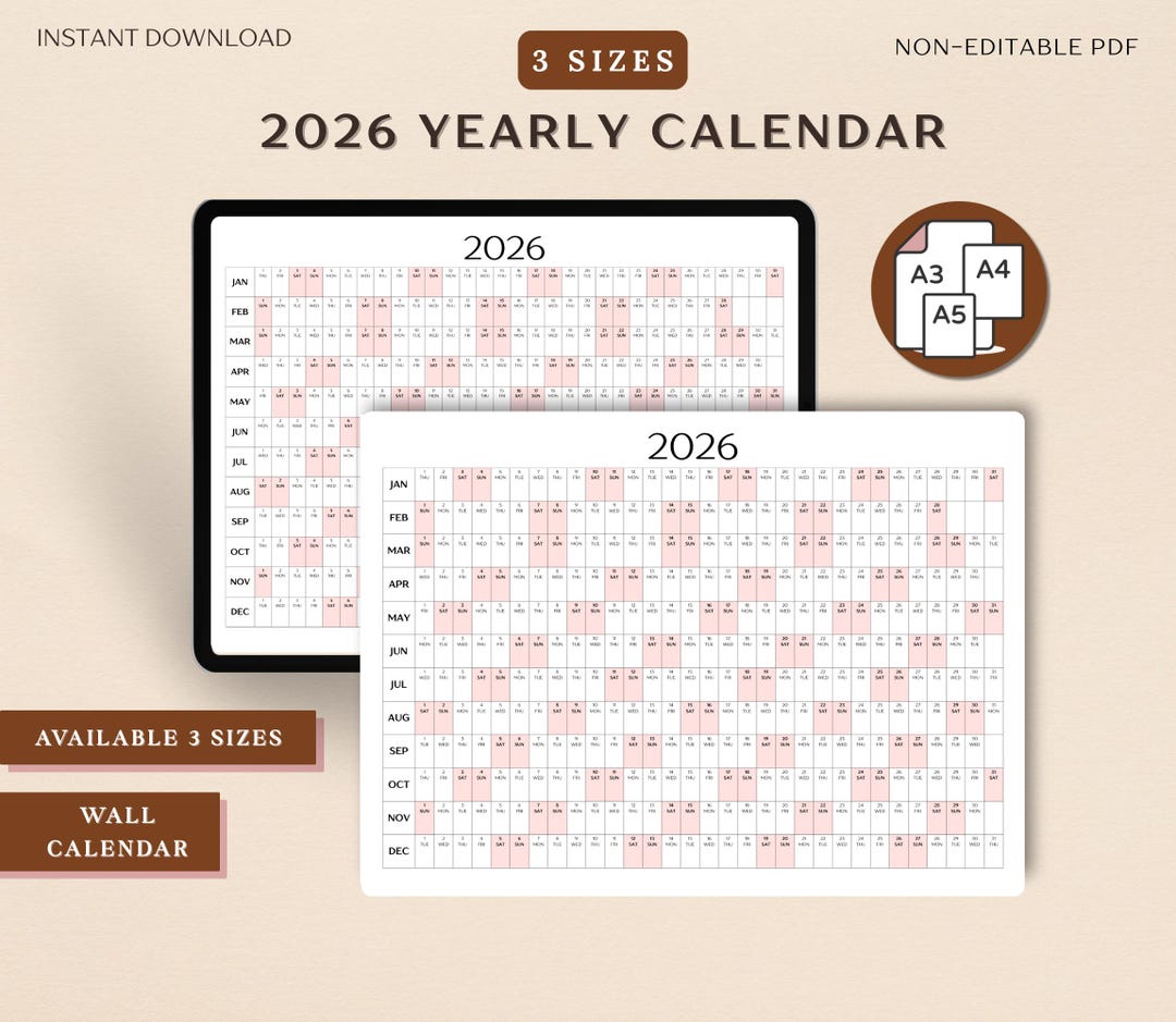 2026 Year Planner Printable, Giant Wall Calendar, Yearly Wall Calendar ...