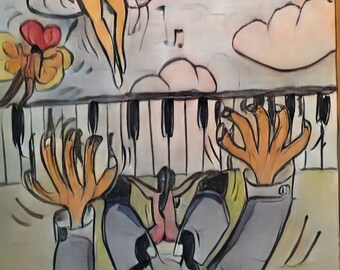 Aquarell/Buntstiftzeichnung -Piano -  Abstrakt