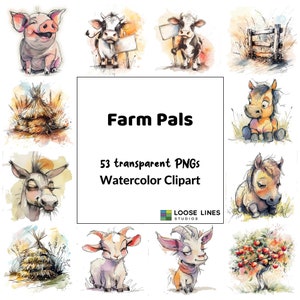 Clipart lunatique de copains de ferme : caricatures mignonnes d&#39;animaux, téléchargements numériques de basse-cour insolites