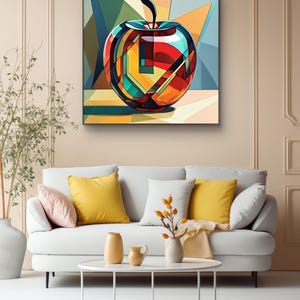 Modern Geometric Apple Canvas Art, Minimalist Wall Decor, Colorful Art Print, Home Decor, Gift Idea