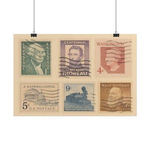 Vintage-Briefmarken-Dekor, gerollte Poster mit klassischen Briefmarken-Designs, Wandkunst für Literaturliebhaber, einzigartiges Geschenk für die Inneneinrichtung