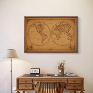 Carte du Monde Vintage Style Ancien | Affiche Murale Imprimée Marron Rétro | Décoration Historique pour Bureau, Salon ou Bureau d'Étude