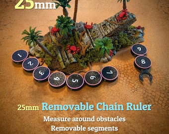 Chain Ruler for tabletop gaming 25mm wide with removable segments