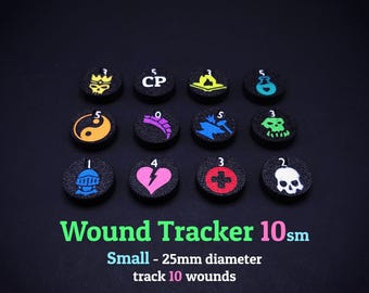 Micro rastreador de heridas: 10 heridas con símbolo y color personalizables.