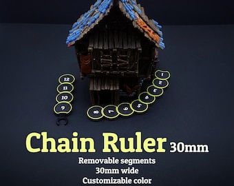 Chain Ruler for tabletop gaming 30mm wide with removable segments