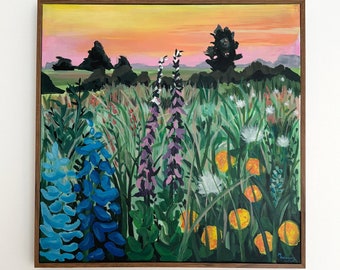 Original Wildblumen Gemälde auf Leinwand (Gerahmt) - Landhaus Stil
