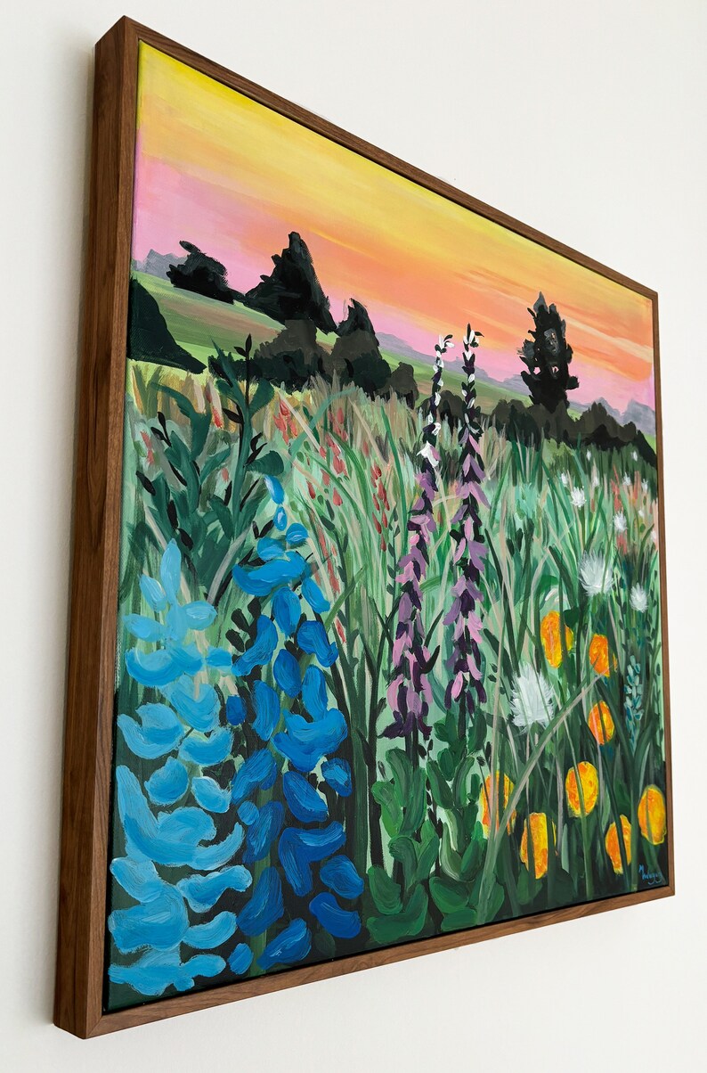 Original Wildblumen Gemälde auf Leinwand Gerahmt Landhaus Stil Bild 2