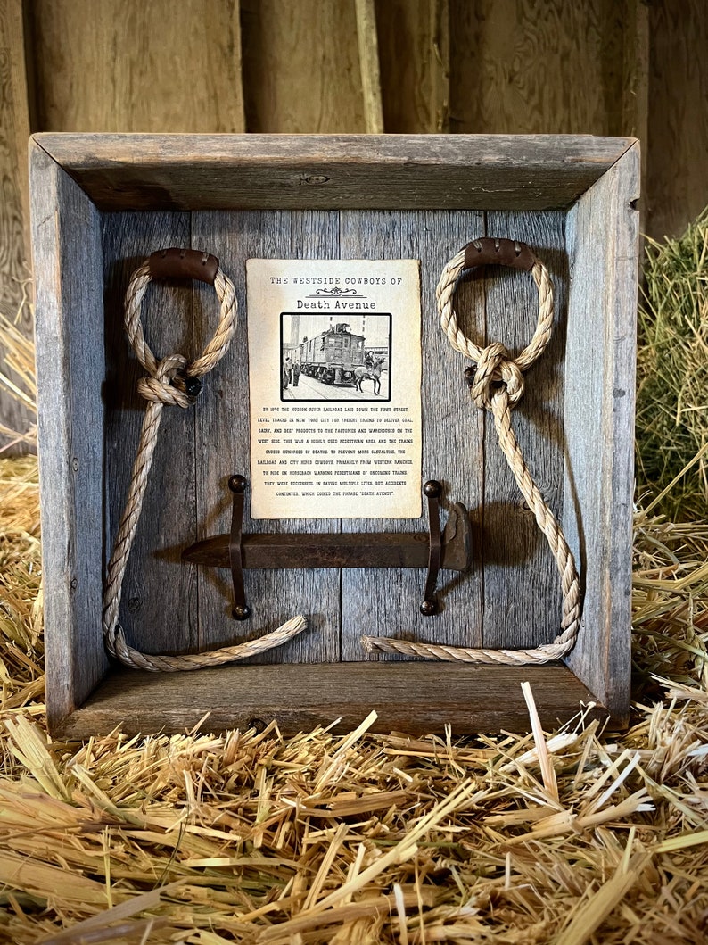 The Rustic Loop Rustic Railroad Spike Shadow Box: Cowboy Lasso, Reclaimed Wood Decor - Etsy