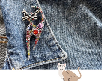 Katzen Brosche Cat Sofort lieferbar Anhänger Pin Gift Schmuck Crystal Catlover Katzenliebhaber vintage Glücksbringer Muttertagsgeschenk