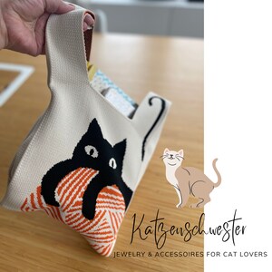 Knitted bag small crochet bag cat cats shopping bag bag shopper tricked crocheted beach bag handbag