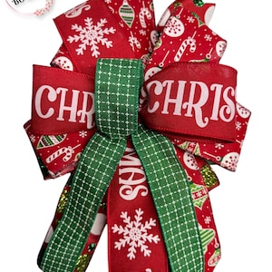 Ornament Wreath Bow, Christmas Tree Bow, red green Wreath Bow, Tree topper, Christmas Decor,ornament decor, lantern bow, present bow,