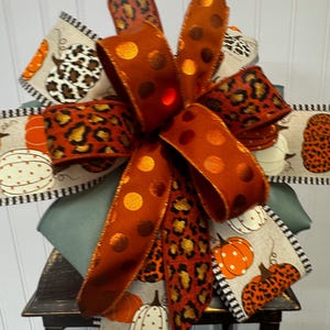 Fall Pumpkin Wired Ribbon Bow: Cheetah Print, Autumn Decor