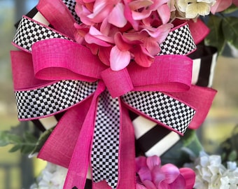 wreath bow, pink , black and white, home decor, farrisilk ribbon, lantern bow , spring bow, wreath bow