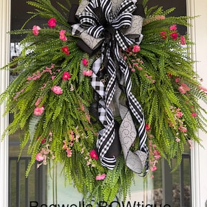 Button Fern wreath, spring bead grass wreath everyday wreath  all seasons door wreath floral summer home decor cascading greenery wreath