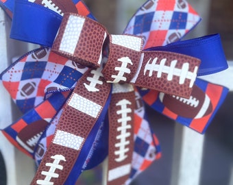 Football Wreath Bow, Blue and Orange Football Bow, Football Party Bow, Football Ribbon Bow, College Football Bow