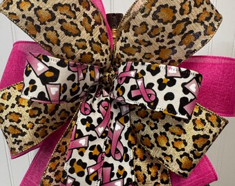 Breast Cancer Awareness Bow: Pink Ribbon Cheetah Print Wreath Bow