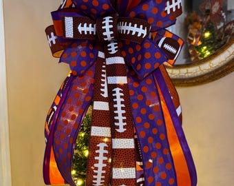 Purple and Orange Football Wreath Bow: Game Day Decor