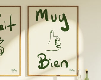 Muy Bien - Thumbs Up. Modern Boho, Original Hand Drawn Art. Funky Wall Print.