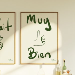 Muy Bien - Thumbs Up. Nowoczesny styl boho, oryginalna sztuka rysowana ręcznie. Funky wydruk ścienny.