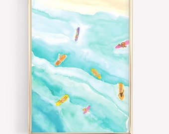 Turquoise Beach Surf Art Print: Colorful Ocean View (Digital Download)