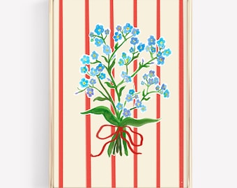 Forget Me Nots Floral Watercolor Painting: Vintage Botanical Print (Digital Download