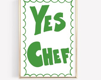Yes Chef Print: Funky Green Kitchen Art