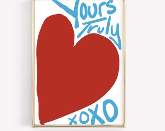 Cute Retro Love Red Heart XOXO Girly Aesthetic Wallart Trendy Downloadable Typography Print Valentine's Day Apartment Decor Best Friend Gift