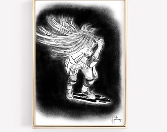 Dogtown Skateboarder Charcoal Drawing: Retro California Art (Digital Download)