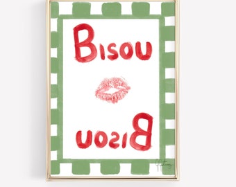 Bisou Bisou Print: Mid Century French Kiss Poster