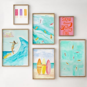 Gallery Set of 6 Summer Printable Art Eclectic Bundle Set Surfer Wall Art Colorful Beach House Surfing Poster Beachy Wall Art Surf Coastal