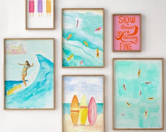 Summer Beach House Gallery Wall Art Set: Eclectic Surfing Prints (Digital Download)