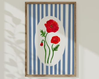 Red Poppy Watercolor Print Botanical Print Poster Abstract Watercolor Floral Wall Art Minimalist, Colorful Dopamine Decor