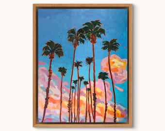 Palm Tree Oil Painting Print Framed Canvas Wall Art Extra Large Canvas Print Wall Art San Diego Sunset Palms Livingroom Wall Art