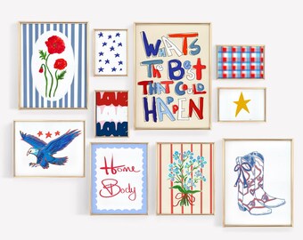 4th of July Coastal Cowgirl Art Prints: Gallery Wall Bundle (Digital Download