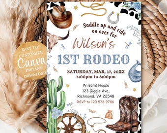 Saddle up Cowboy Boots Hat Bday Party Invite, Western Party Invite Printable Cowboy Invitations First Rodeo Invitation, 1st Rodeo Party