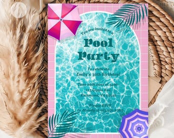 Swimming Pool Splish Splash Swim Party Invite Pool Party Invites, Pool Party Invite, Beach Ball, Water Slide Birthday Bash Ice Cream Social