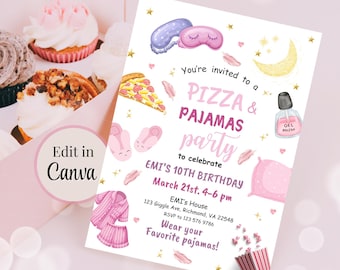 Editable Pizza and Pajamas Birthday Invitation Sleepover, Pajama Birthday, Pajama Party Invite, Pizza Birthday Party, Movie Night