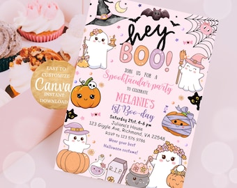 Spooktacular Bday Halloween Party Card October Birthday, Costume Party Invite Halloween Birthday Invitation, Pink Halloween Invitation