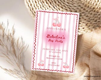 Valentines Day Party Invitation Template, Galentines Girl's Night, Flirty Bow Invite, Galentine's Valentine's Card, EDITABLE Template