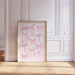Pink Bow Print, Coquette Aesthetic Print Coquette Room Decor Watercolor Bow Print Light Pink Wall Art Pastel Blush Art Print, Girly Wall Art